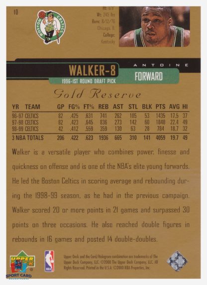 2000 Upper Deck Gold Reserve Antoine Walker #10 – Image 2