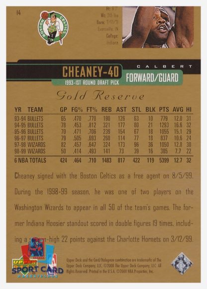 2000 Upper Deck Gold Reserve Calbert Cheaney #14 – Image 2