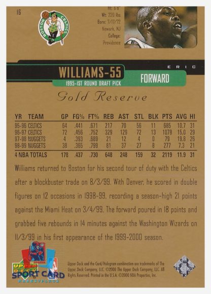 2000 Upper Deck Gold Reserve Eric Williams #16 – Image 2