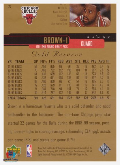 2000 Upper Deck Gold Reserve Randy Brown #27 – Image 2