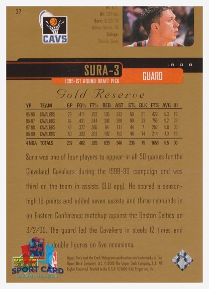 2000 Upper Deck Gold Reserve Bob Sura #37 – Image 2