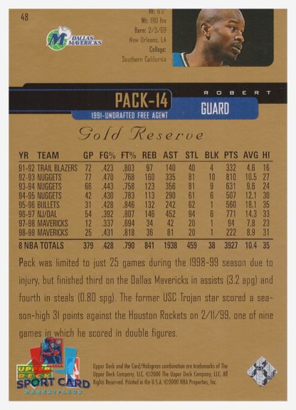 2000 Upper Deck Gold Reserve Robert Pack #48 – Image 2