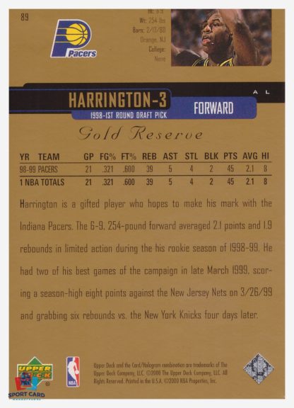 2000 Upper Deck Gold Reserve Al Harrington #89 – Image 2
