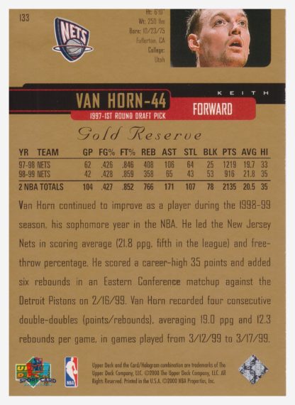2000 Upper Deck Gold Reserve Keith Van Horn #133 – Image 2