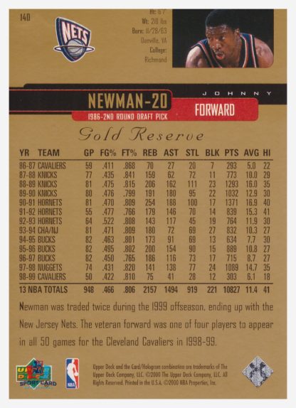 2000 Upper Deck Gold Reserve Johnny Newman #140 – Image 2