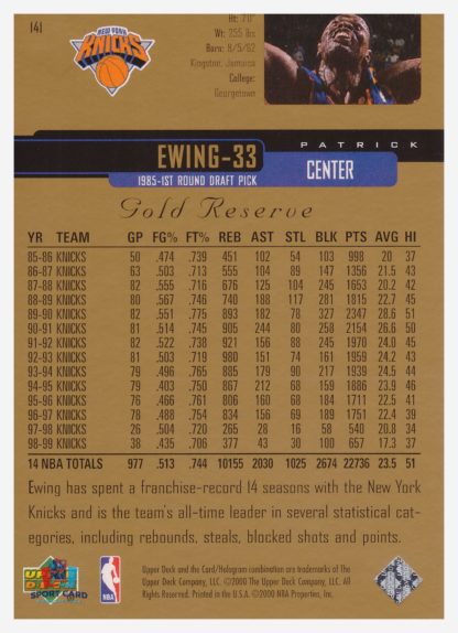2000 Upper Deck Gold Reserve Patrick Ewing #141 – Image 2