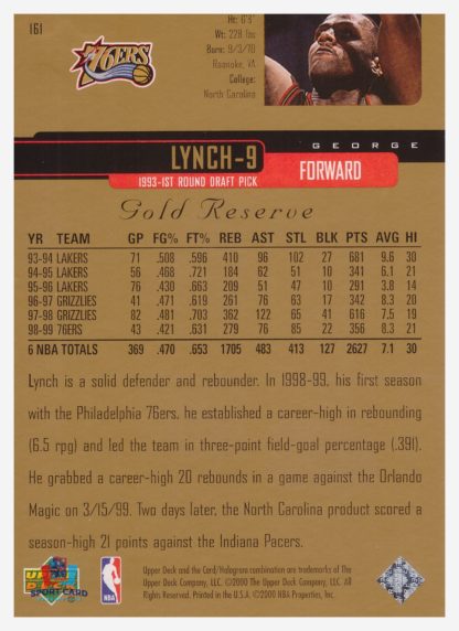 2000 Upper Deck Gold Reserve George Lynch #161 – Image 2