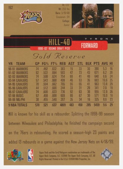 2000 Upper Deck Gold Reserve Tyrone Hill #162 – Image 2