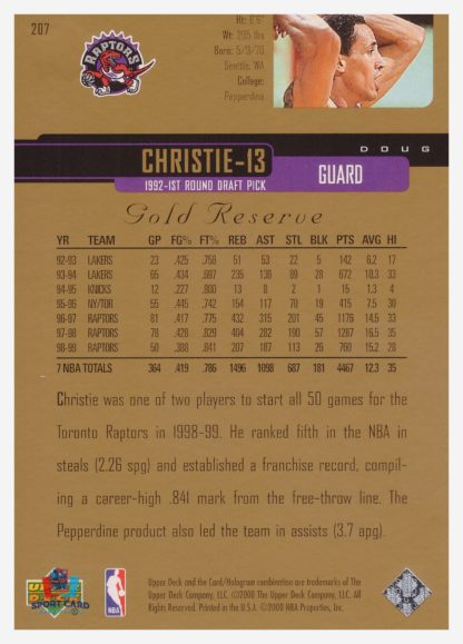 2000 Upper Deck Gold Reserve Doug Christie #207 – Image 2