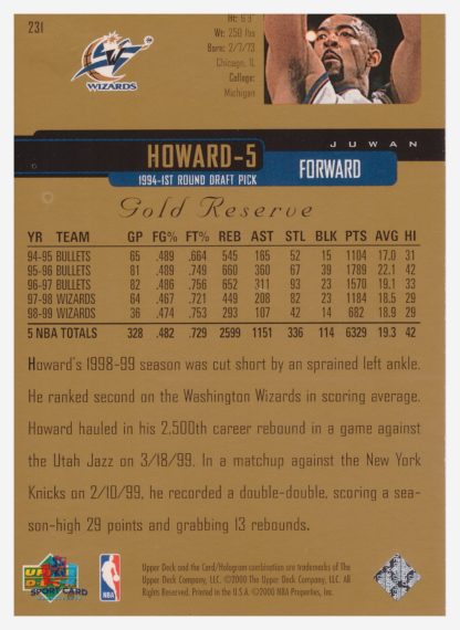 2000 Upper Deck Gold Reserve Juwan Howard #231 – Image 2