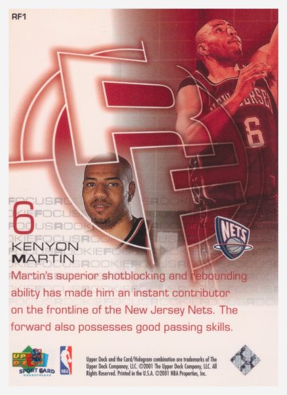 2001 Upper Deck Rookie Focus Kenyon Martin #RF1 – Image 2