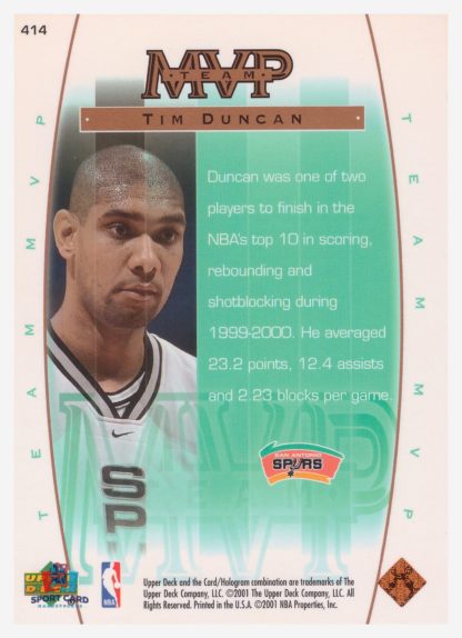 2001 Upper Deck MVP Team Tim Duncan #414 – Image 2