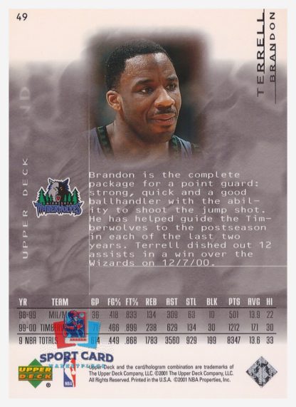 2001 Upper Deck Black Diamond Terrell Brandon #49 – Image 2