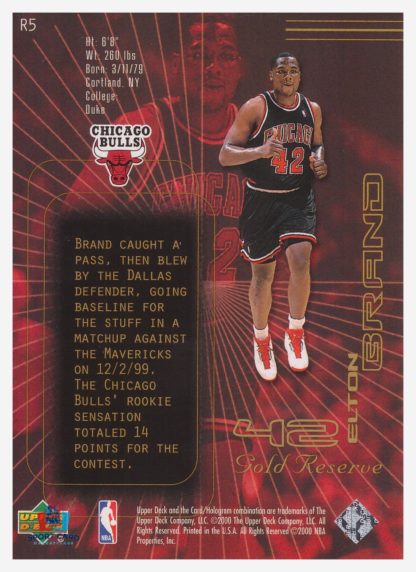2000 Upper Deck Gold Mine Elton Brand #R5 – Image 2
