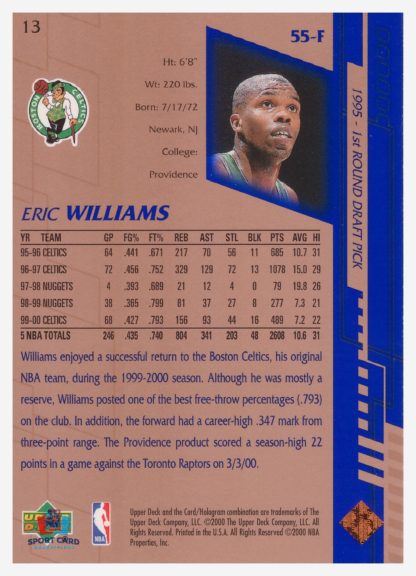 2000 Upper Deck Base Eric Williams #13 – Image 2