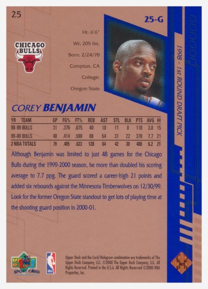 2000 Upper Deck Base Corey Benjamin #25 – Image 2