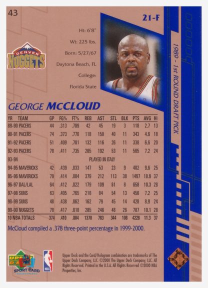 2000 Upper Deck Base George McCloud #43 – Image 2