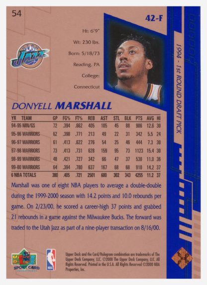 2000 Upper Deck Base Donyell Marshall #54 – Image 2