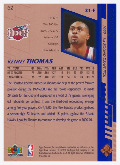 2000 Upper Deck Base Kenny Thomas #62 – Image 2