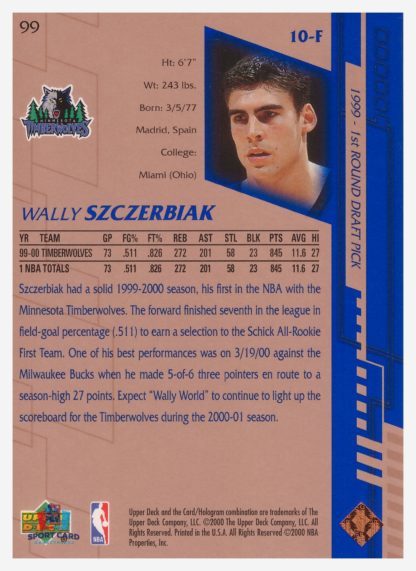 2000 Upper Deck Base Wally Szczerbiak #99 – Image 2