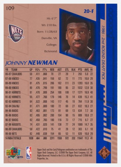 2000 Upper Deck Base Johnny Newman #109 – Image 2