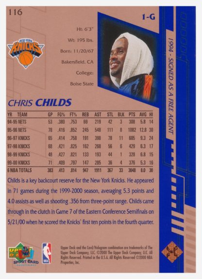 2000 Upper Deck Base Chris Childs #116 – Image 2