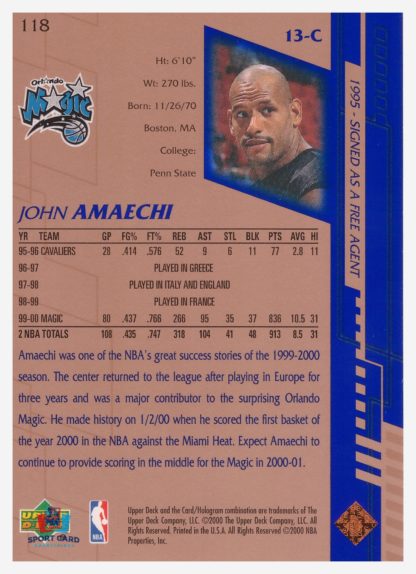2000 Upper Deck Base John Amaechi #118 – Image 2