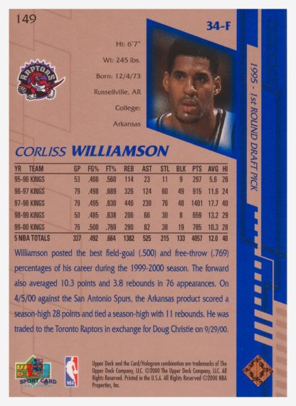 2000 Upper Deck Base Corliss Williamson #149 – Image 2