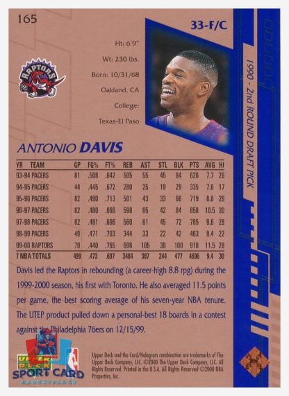 2000 Upper Deck Base Antonio Davis #165 – Image 2
