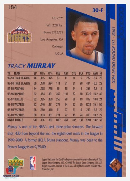 2000 Upper Deck Base Tracy Murray #184 – Image 2