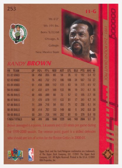 2001 Upper Deck Game Jersey Edition Randy Brown #253 – Image 2