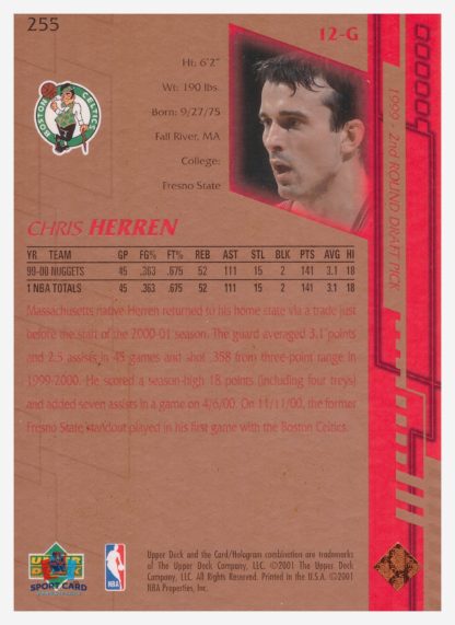 2001 Upper Deck Game Jersey Edition Chris Herren #255 – Image 2