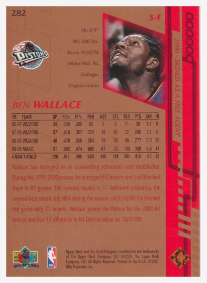 2001 Upper Deck Game Jersey Edition Ben Wallace #282 – Image 2