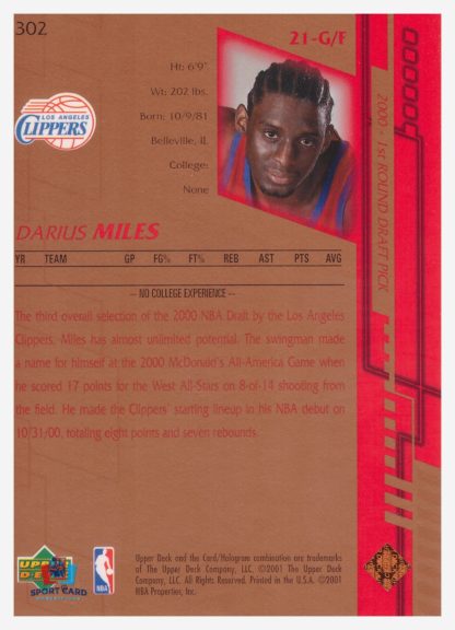 2001 Upper Deck Game Jersey Edition Darius Miles #302 – Image 2