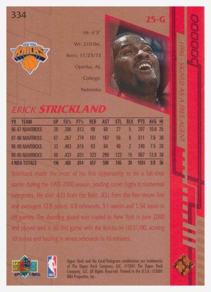 2001 Upper Deck Game Jersey Edition Erick Strickland #334 – Image 2
