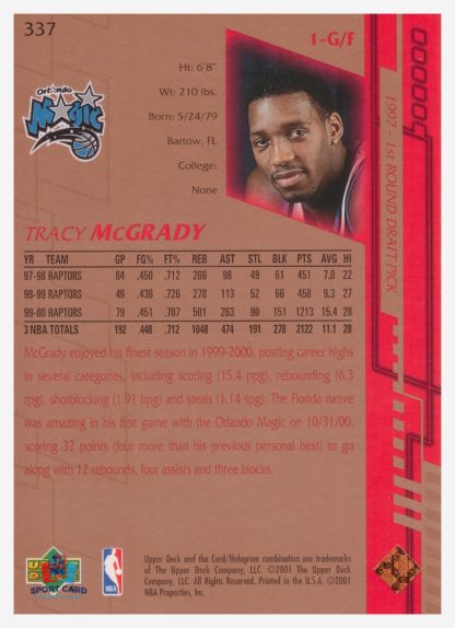 2001 Upper Deck Game Jersey Edition Tracy McGrady #337 – Image 2