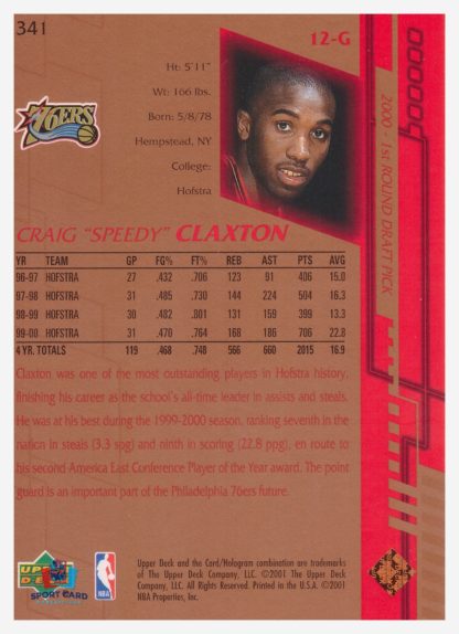2001 Upper Deck Game Jersey Edition Craig Speedy Claxton #341 – Image 2