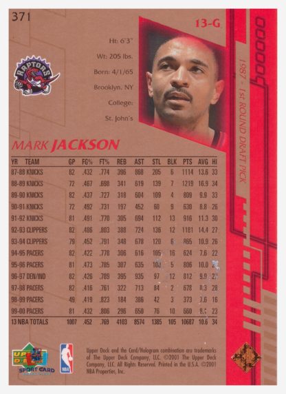2001 Upper Deck Game Jersey Edition Mark Jackson #371 – Image 2