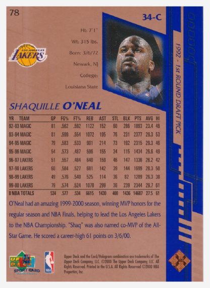 2000 Upper Deck Shaquille O'Neal #78 – Image 2