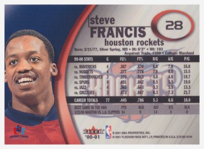 2001 Fleer E-X Steve Francis #28 – Image 2