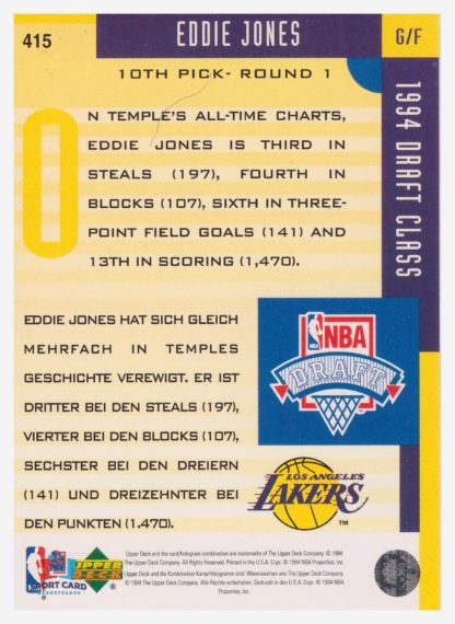 1994 Upper Deck Collector's Choice Eddie Jones #415 – Image 2