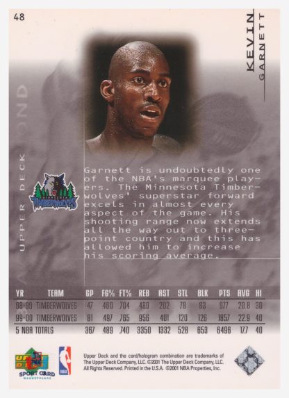 2001 Upper Deck Black Diamond Kevin Garnett #48 – Image 2