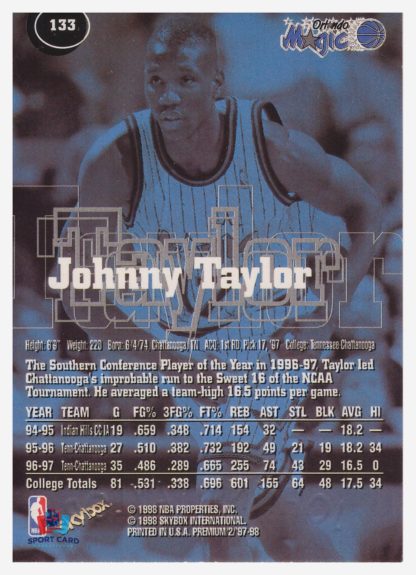1998 Skybox Premium Johnny Taylor #133 – Image 2