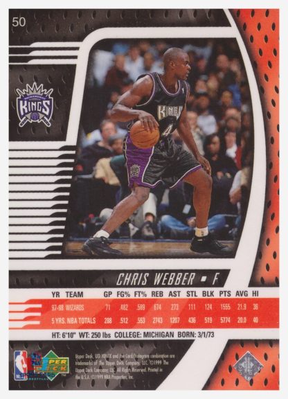 1999 Upper Deck Ionix Chris Webber #50 – Image 2