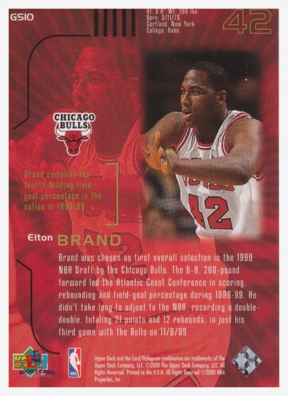 2000 Upper Deck Gold Reserve Gold Strike Elton Brand #GS10 – Image 2