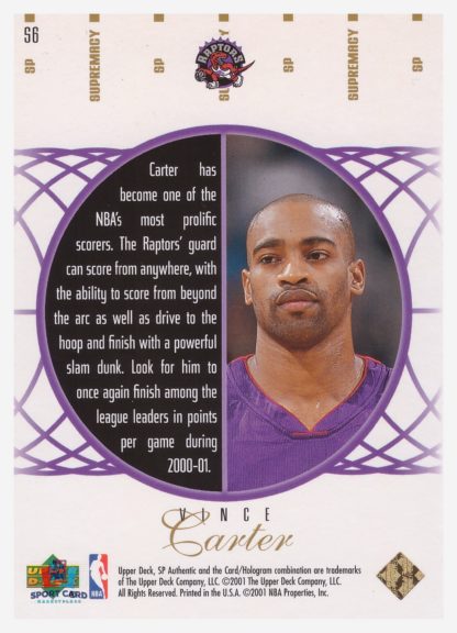 2001 Upper Deck SP Authentic Supremacy Vince Carter #56 – Image 2