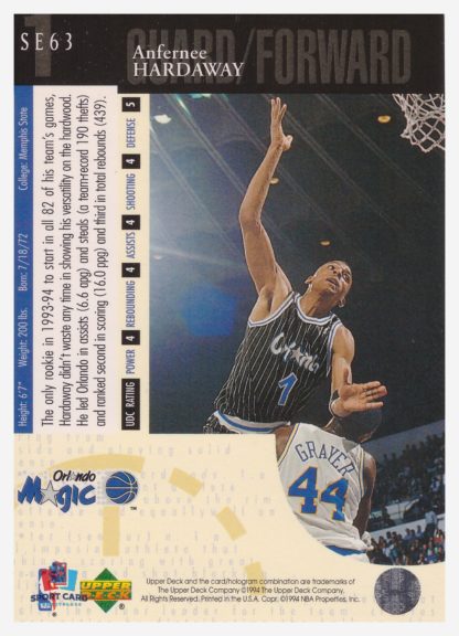 1994 Upper Deck Anfernee Hardaway #SE63 – Image 2