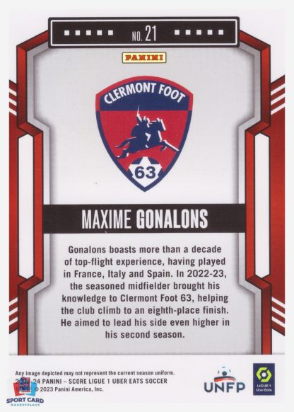 Panini Score Ligue 1 2023-24 Base Card - Maxime Gonalons - Clermont Foot 63 #21 – Image 2