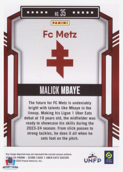 Panini Score Ligue 1 2023-24 Rookie Card - Malick Mbaye - FC Metz #35 – Image 2