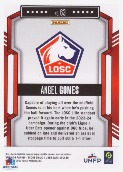 Panini Score Ligue 1 2023-24 Base Card - Angel Gomes - LOSC Lille #63 – Image 2